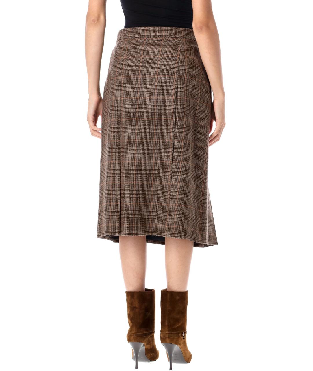 SAINT LAURENT Коричневая шерстяная юбка миди, фото 2