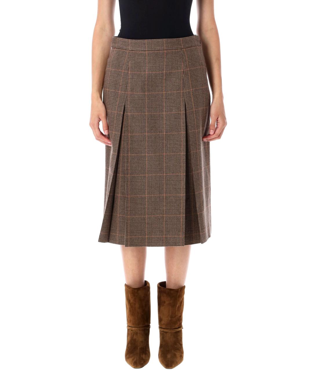SAINT LAURENT Коричневая шерстяная юбка миди, фото 4