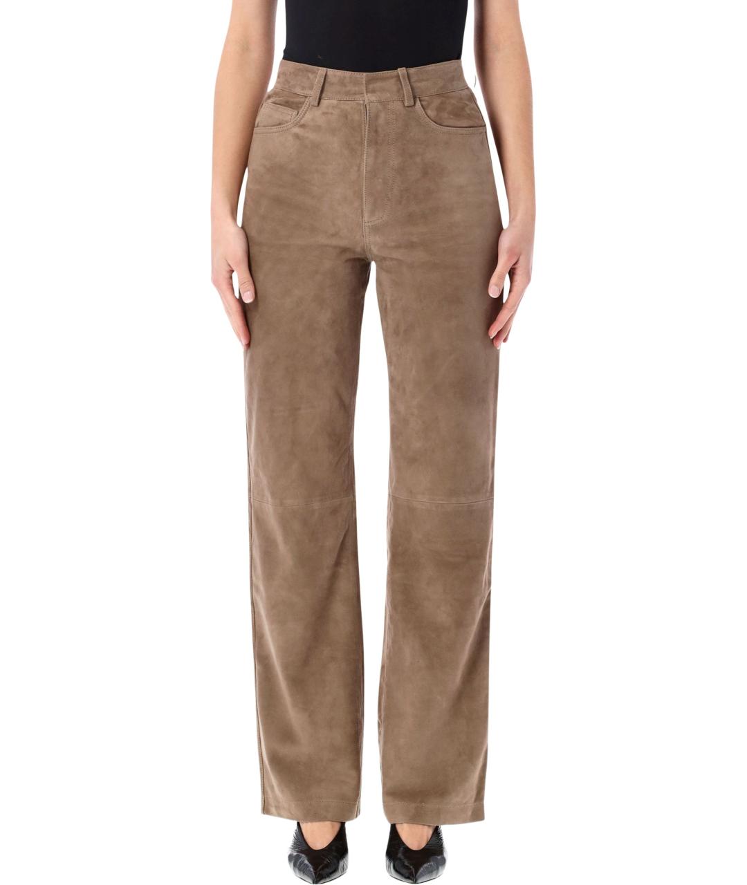 ROTATE Коричневые замшевые прямые брюки, фото 4