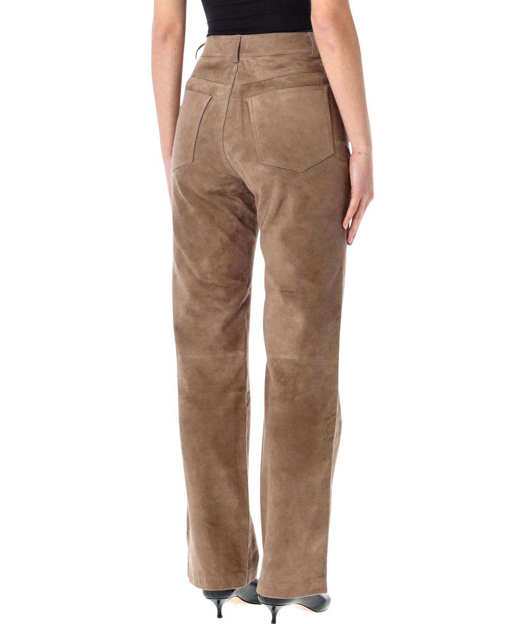 ROTATE Коричневые замшевые прямые брюки, фото 2