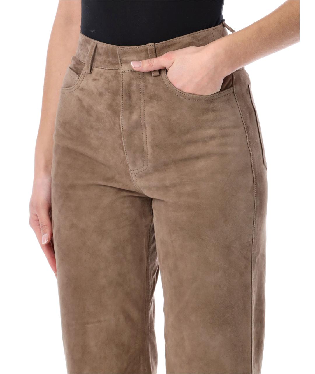 ROTATE Коричневые замшевые прямые брюки, фото 3