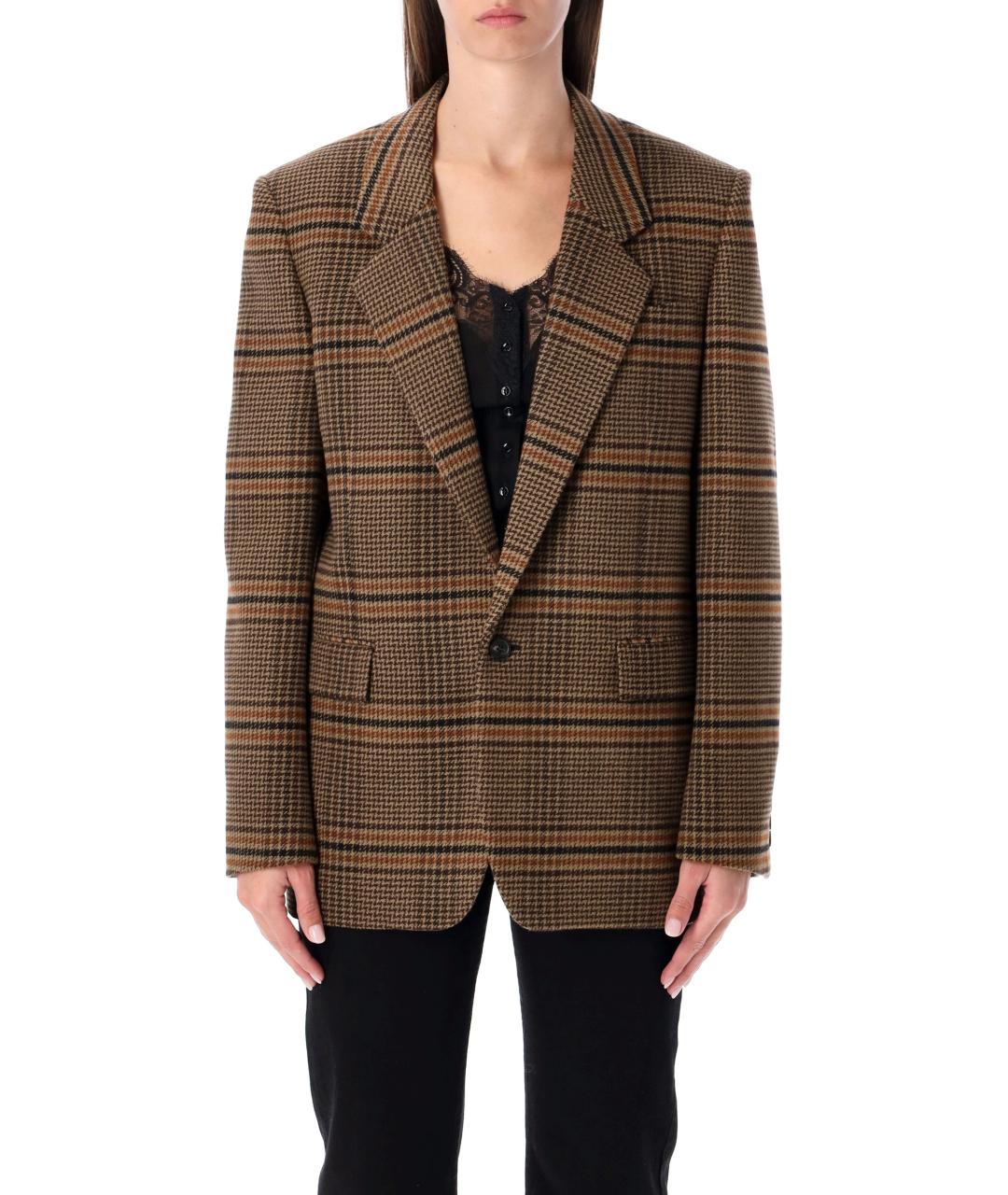 SAINT LAURENT Коричневый шерстяной жакет/пиджак, фото 2