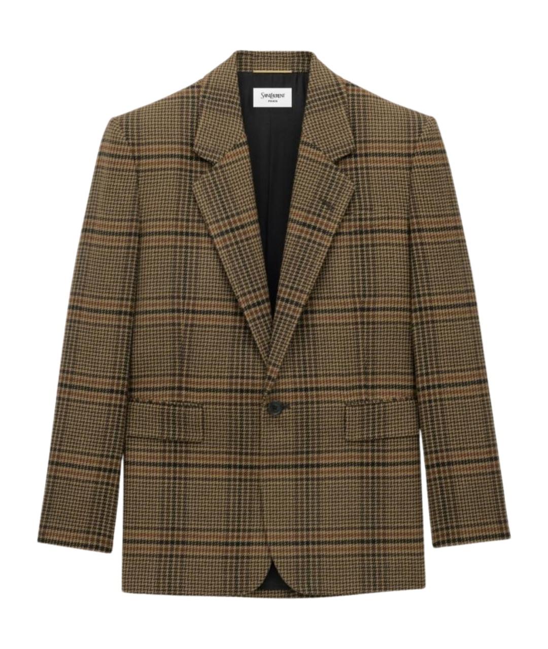 SAINT LAURENT Коричневый шерстяной жакет/пиджак, фото 1