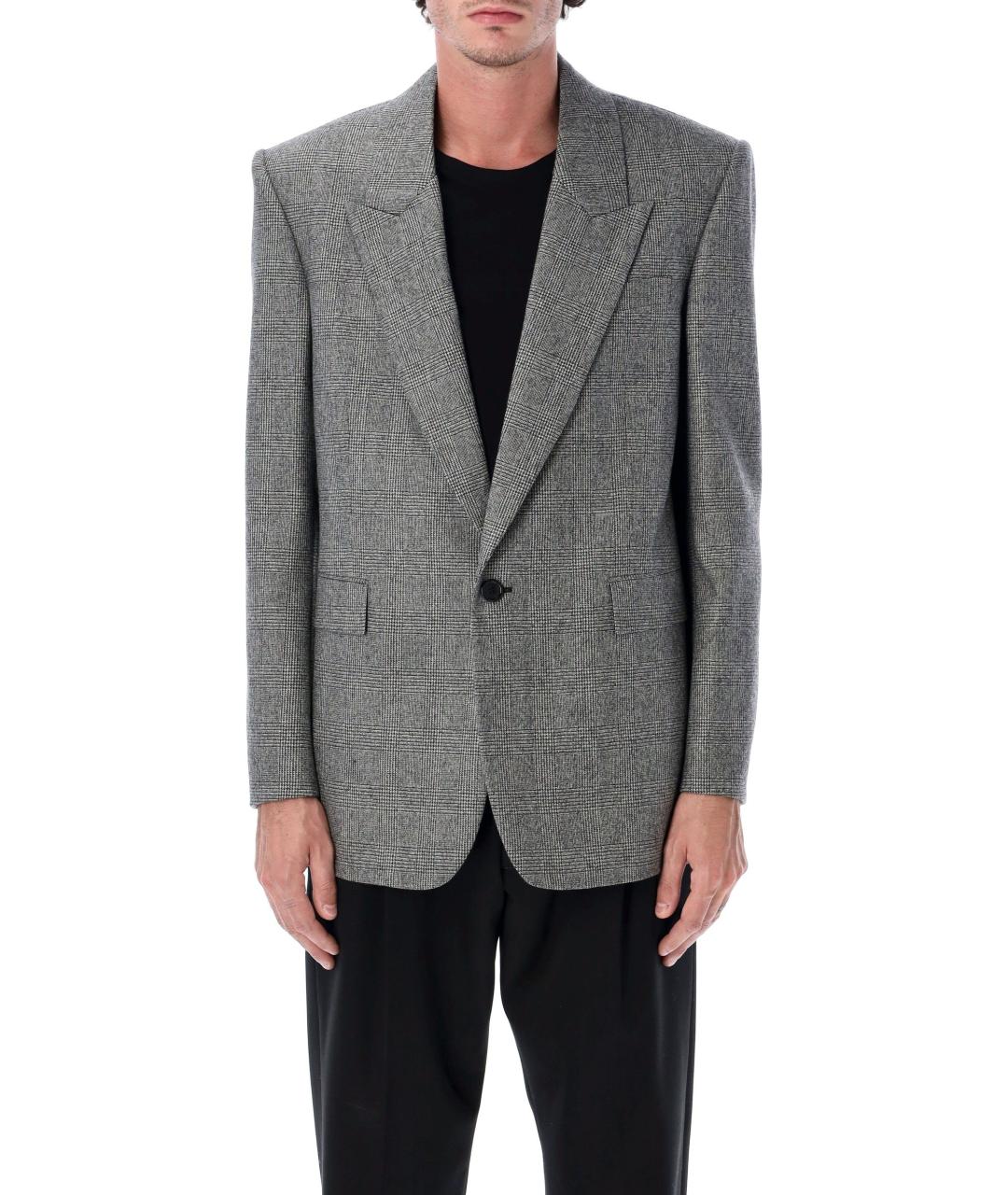 SAINT LAURENT Серый шерстяной пиджак, фото 4