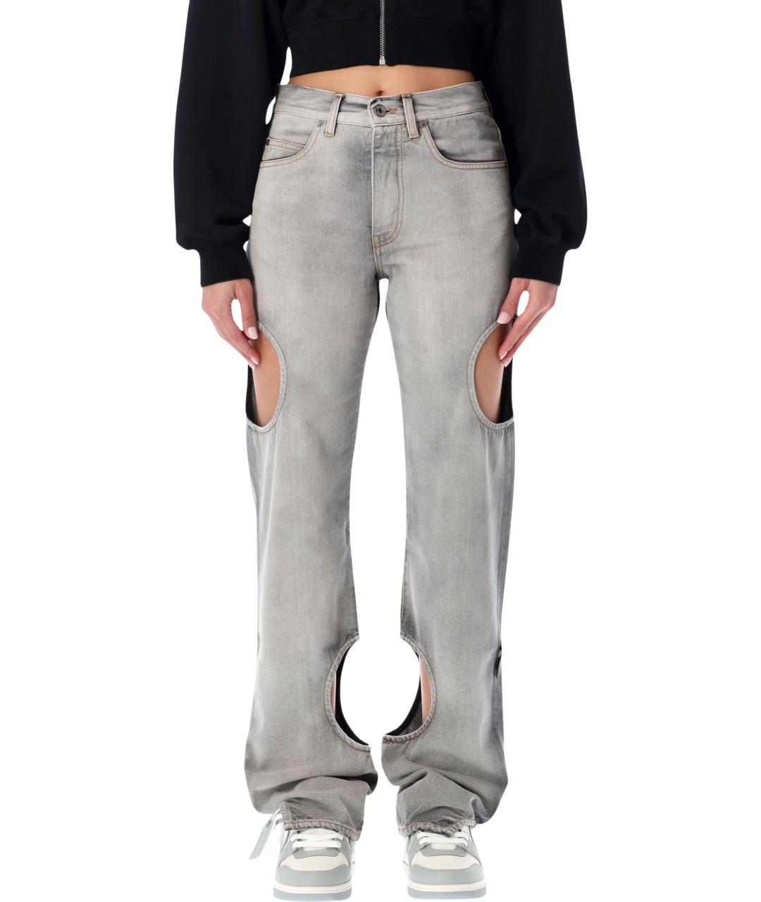 OFF-WHITE Серые хлопковые прямые джинсы, фото 1