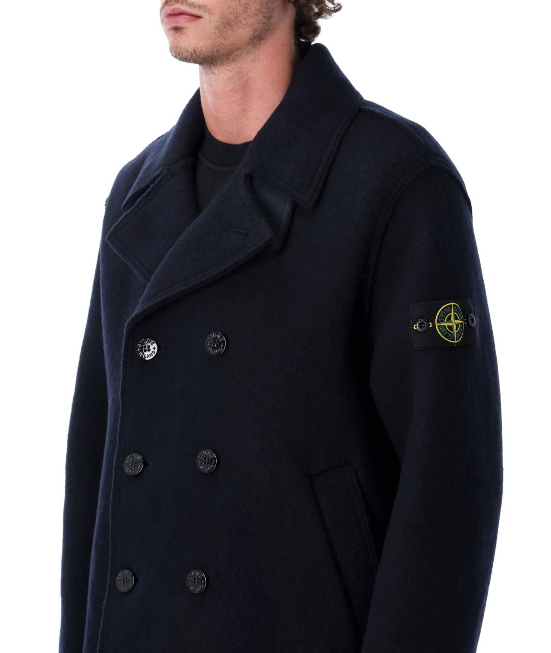 STONE ISLAND Синее шерстяное пальто, фото 4
