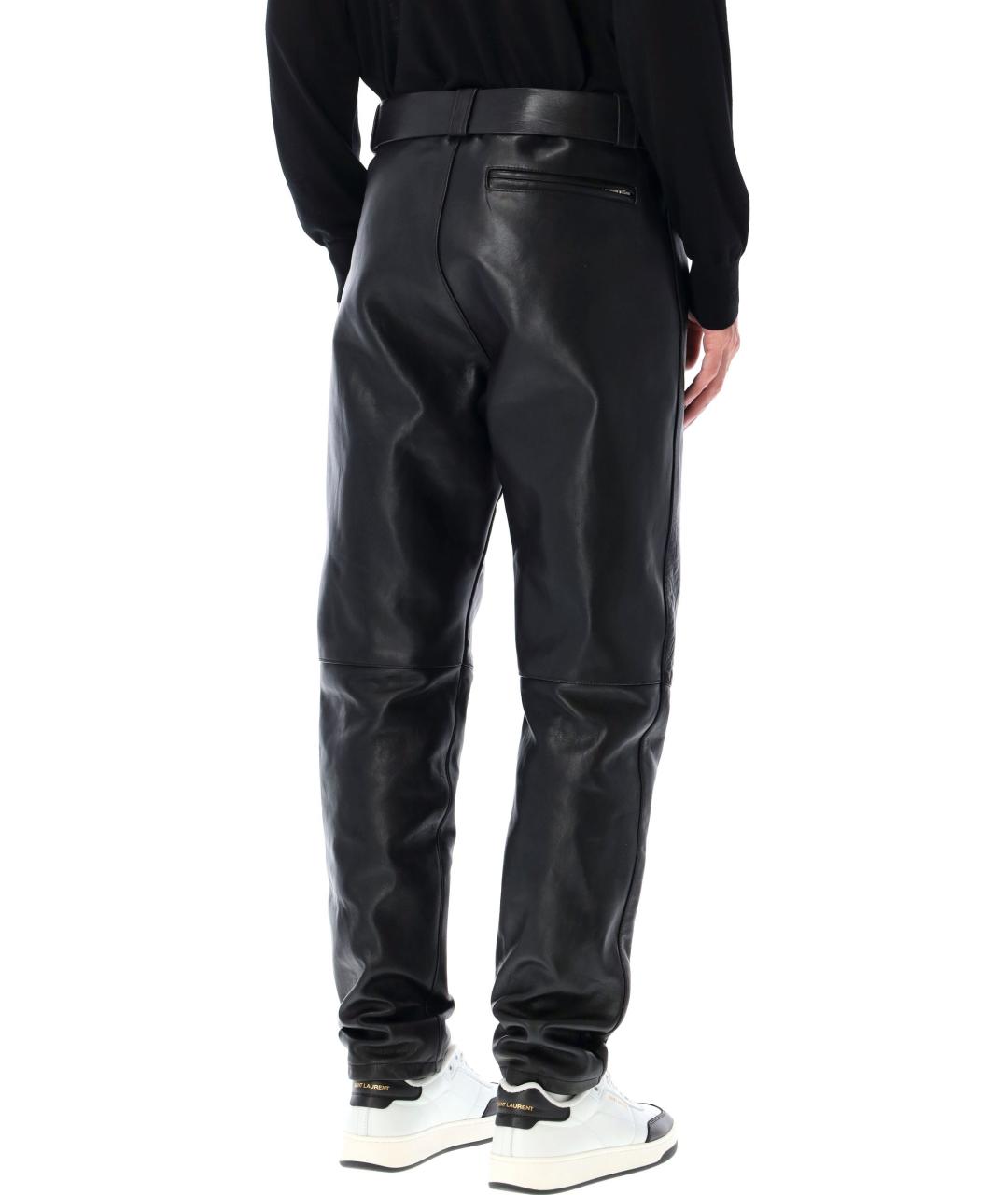 SAINT LAURENT Черные кожаные повседневные брюки, фото 3