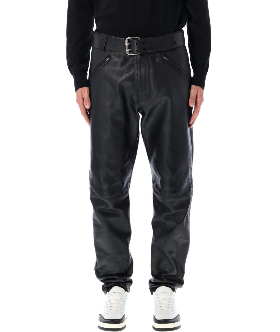 SAINT LAURENT Черные кожаные повседневные брюки, фото 2