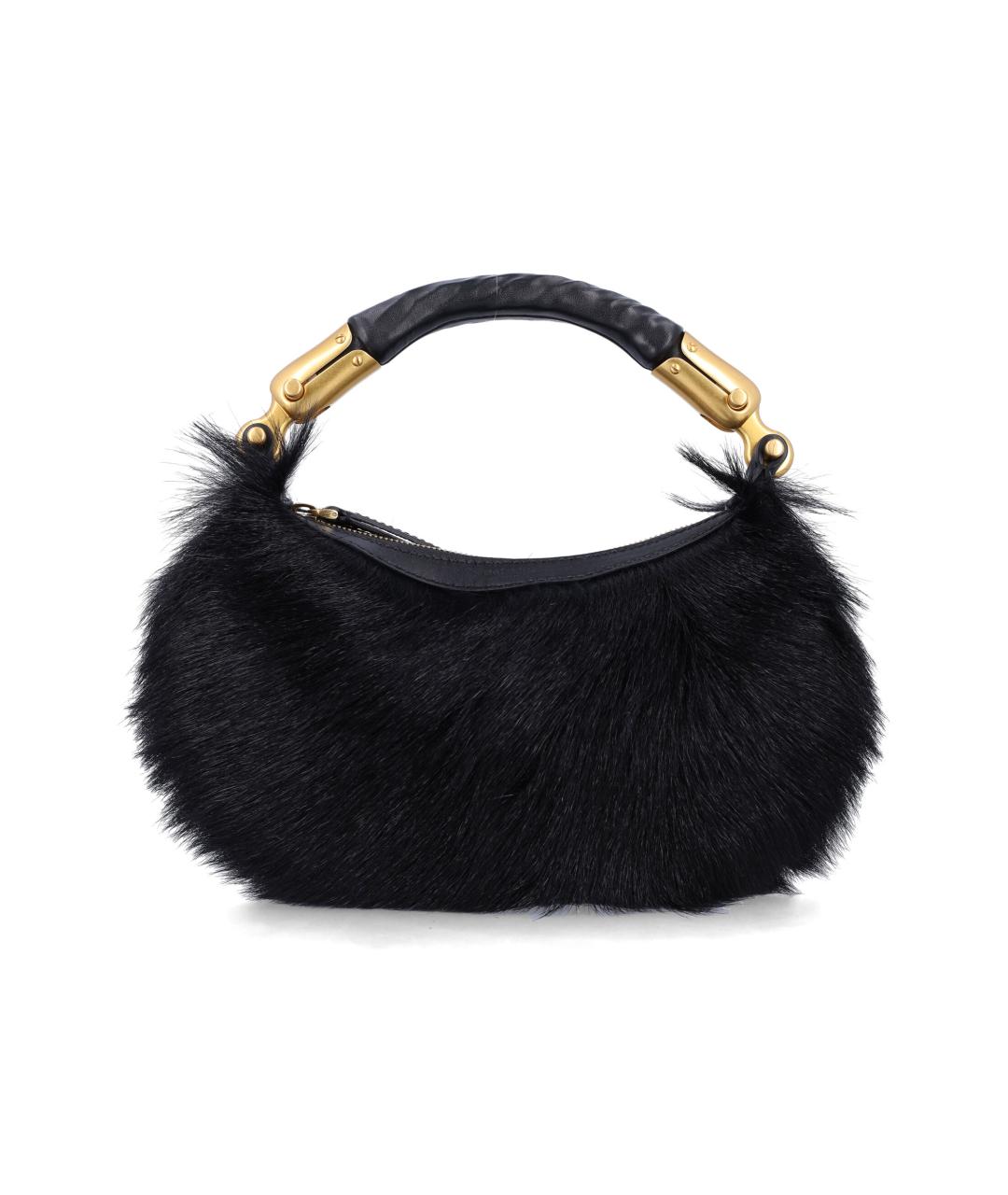 BALMAIN Черная меховая сумка с короткими ручками, фото 1