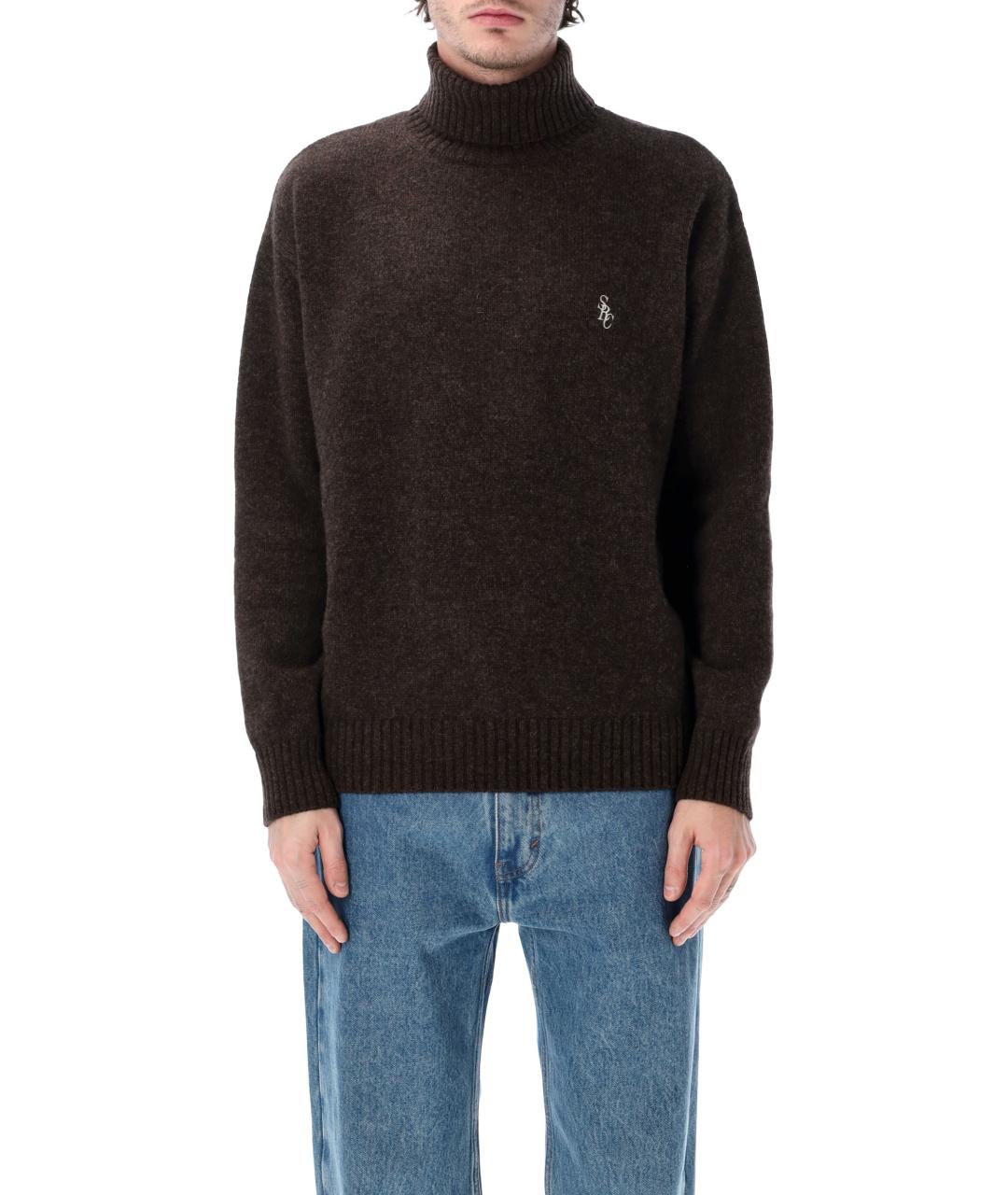 SPORTY AND RICH Коричневый шерстяной джемпер / свитер, фото 4