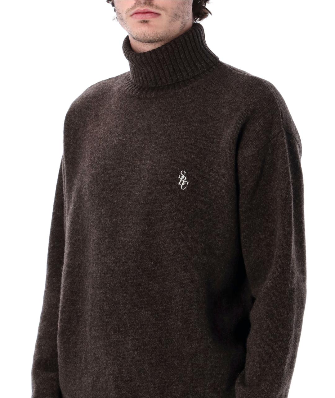 SPORTY AND RICH Коричневый шерстяной джемпер / свитер, фото 3