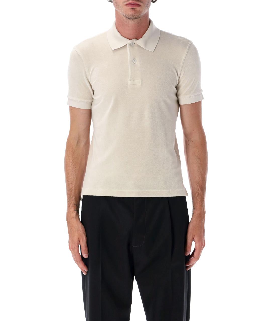 TOM FORD Бежевое хлопковое поло с коротким рукавом, фото 4