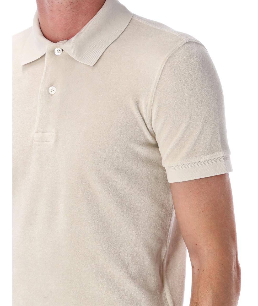 TOM FORD Бежевое хлопковое поло с коротким рукавом, фото 3