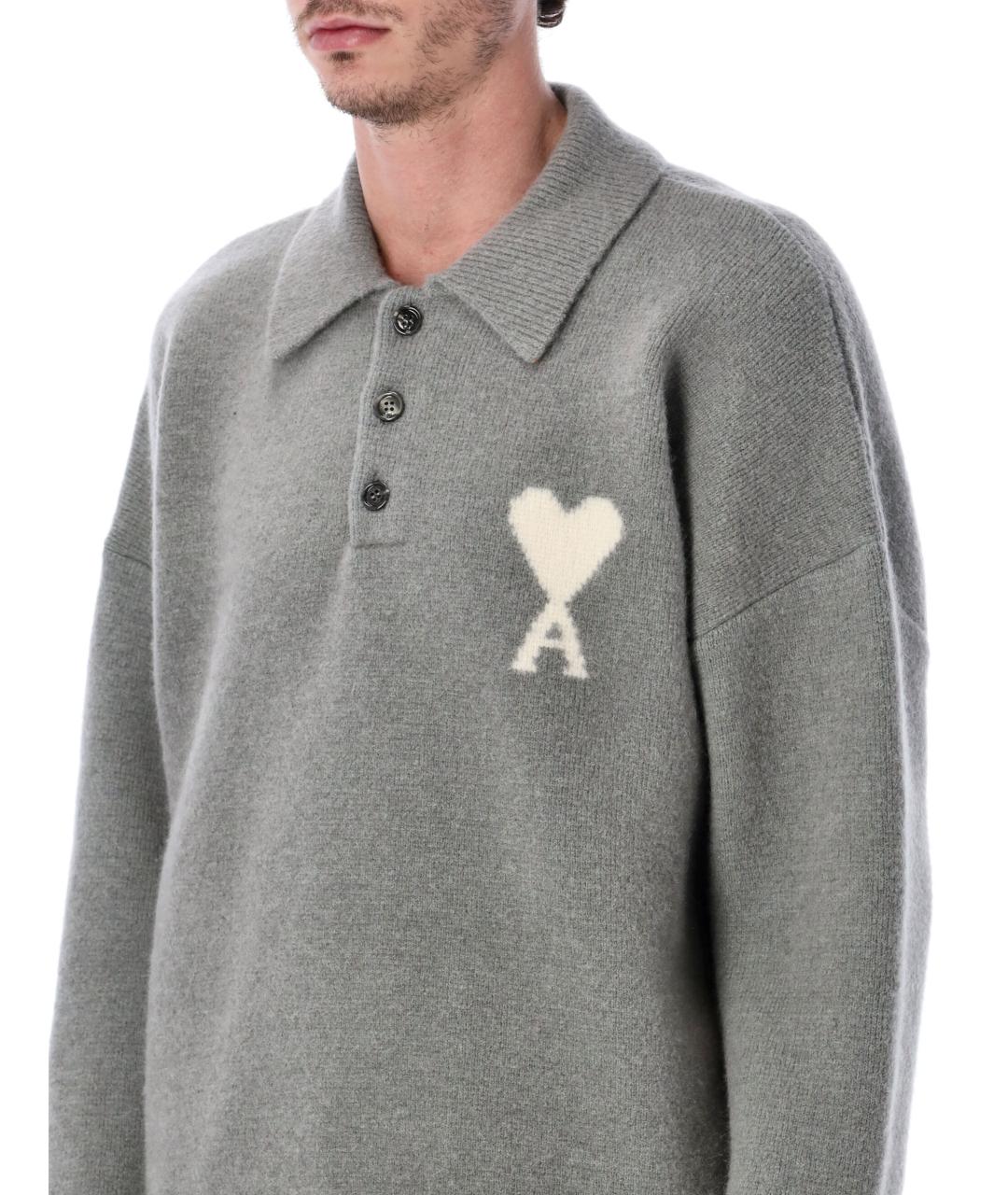 Ami Paris Серый шерстяной джемпер / свитер, фото 4