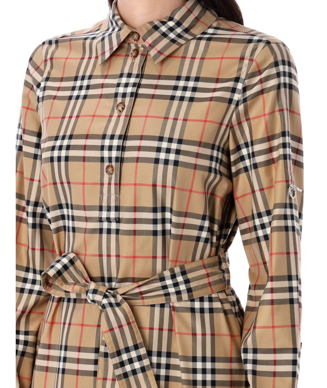 BURBERRY Бежевое хлопковое повседневное платье, фото 4