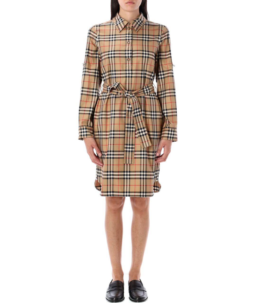 BURBERRY Бежевое хлопковое повседневное платье, фото 2