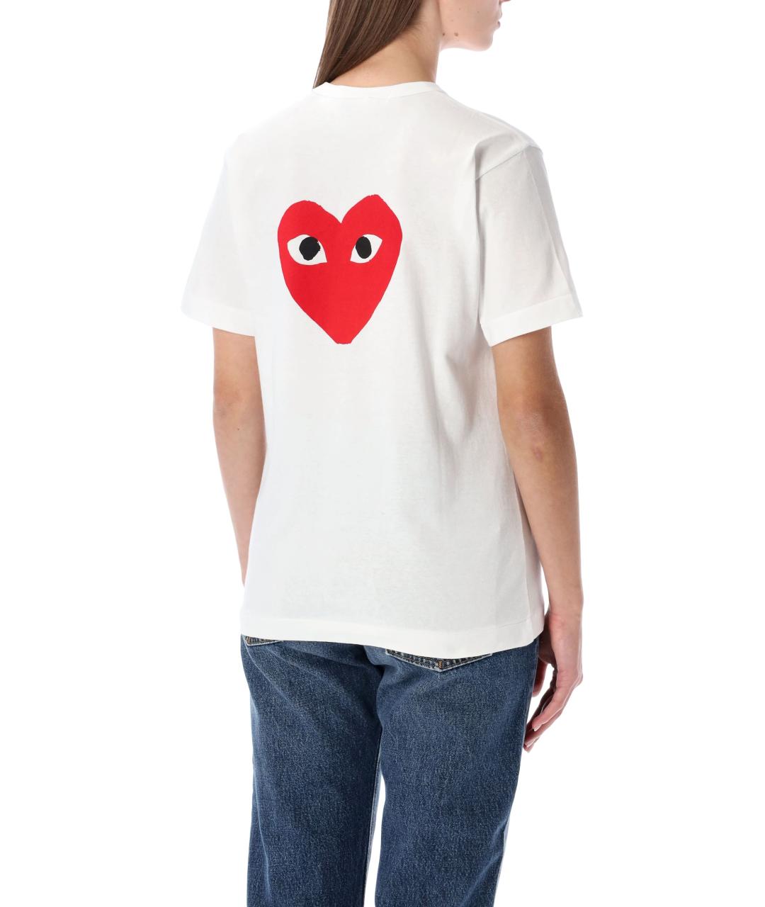 COMME DES GARÇONS PLAY Белая хлопковая футболка, фото 3