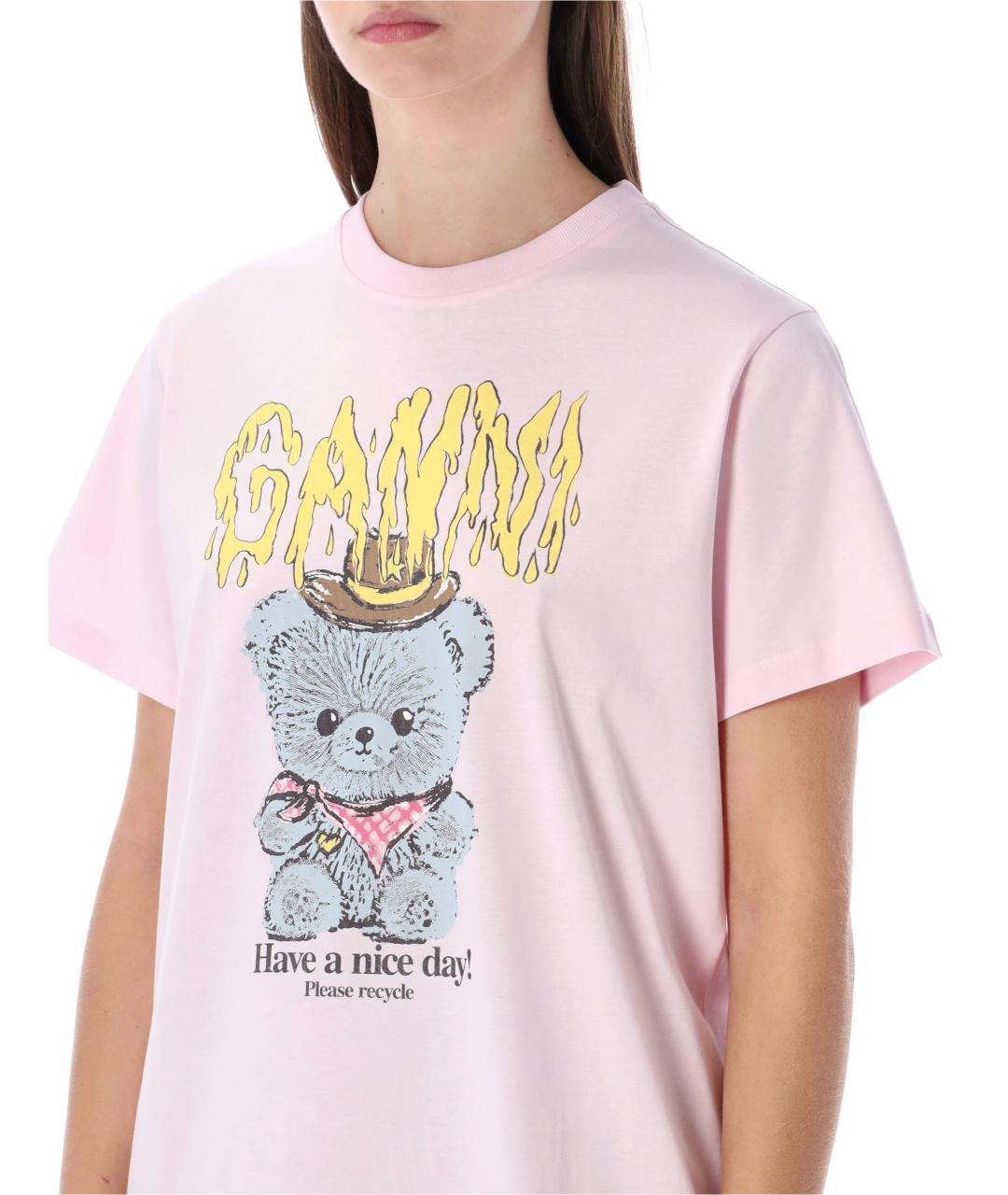 GANNI Розовая хлопковая футболка, фото 4