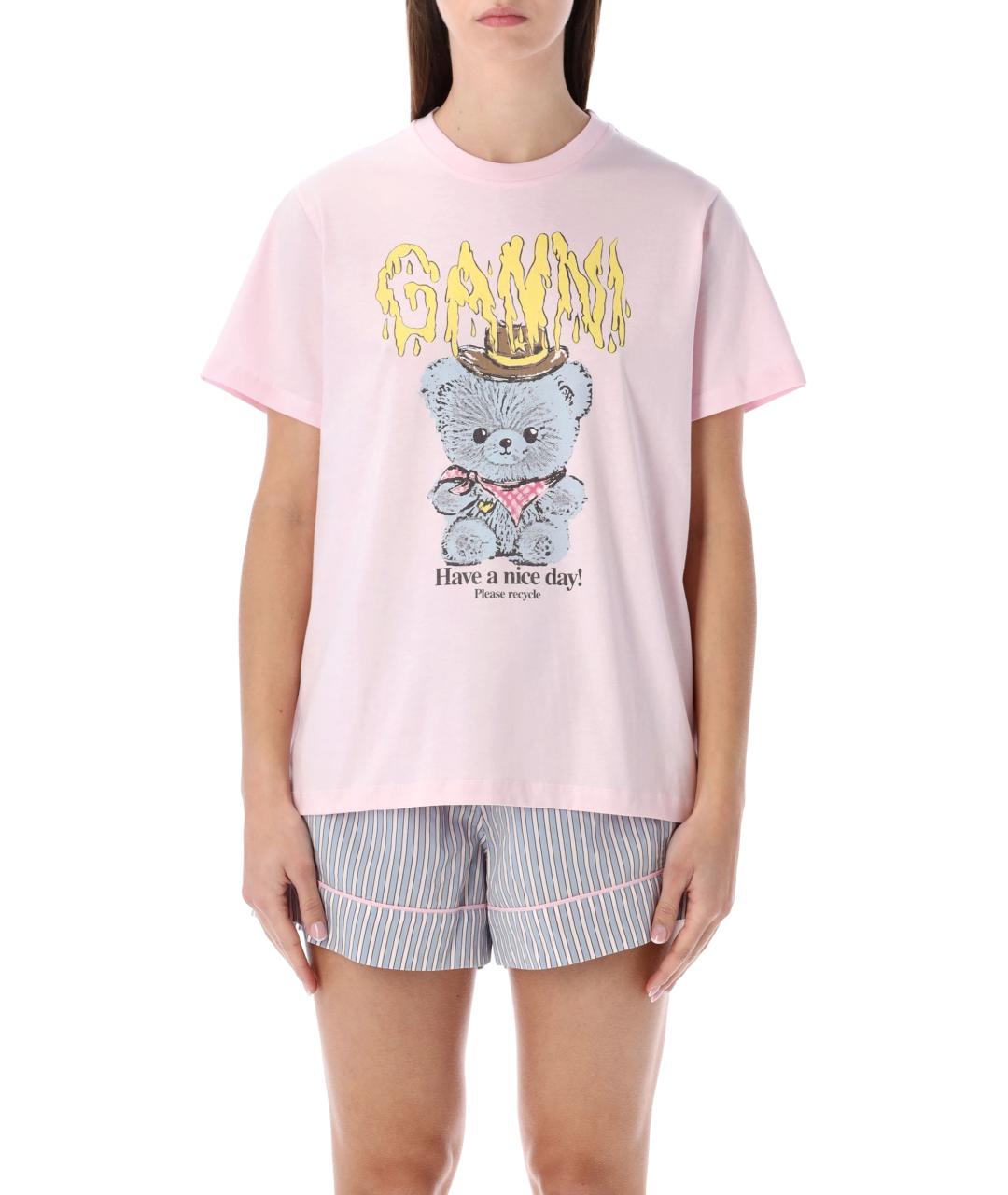 GANNI Розовая хлопковая футболка, фото 2