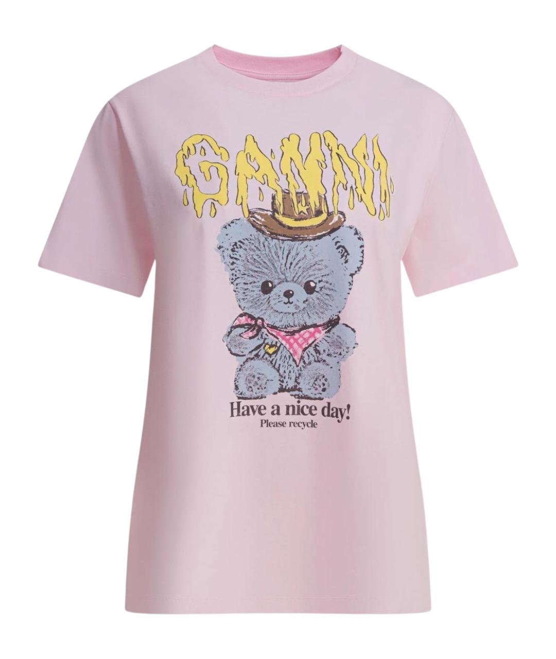 GANNI Розовая хлопковая футболка, фото 1