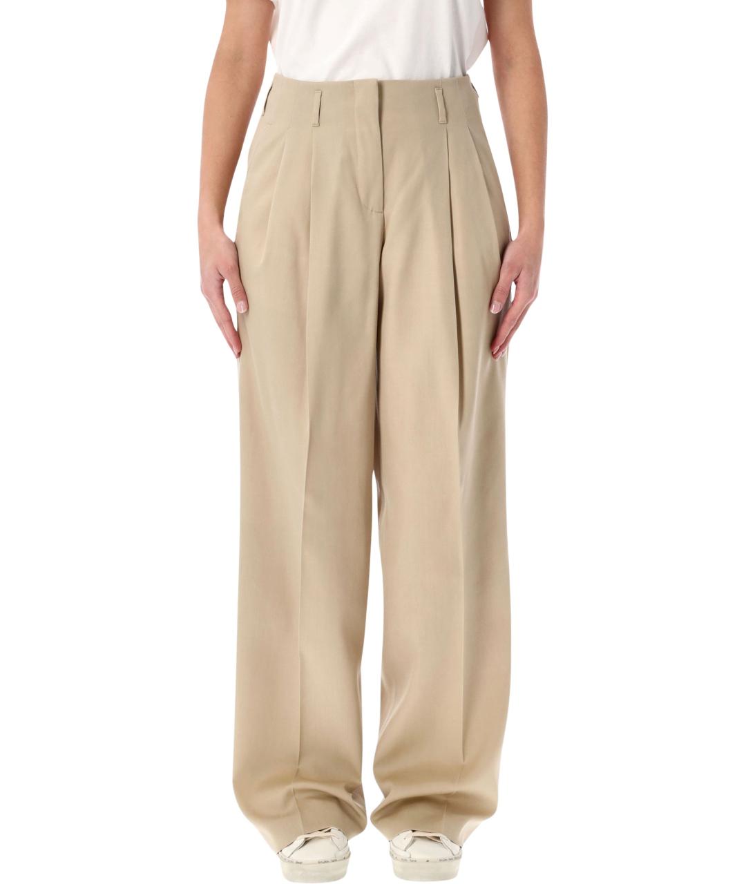 GOLDEN GOOSE DELUXE BRAND Бежевые шерстяные прямые брюки, фото 5