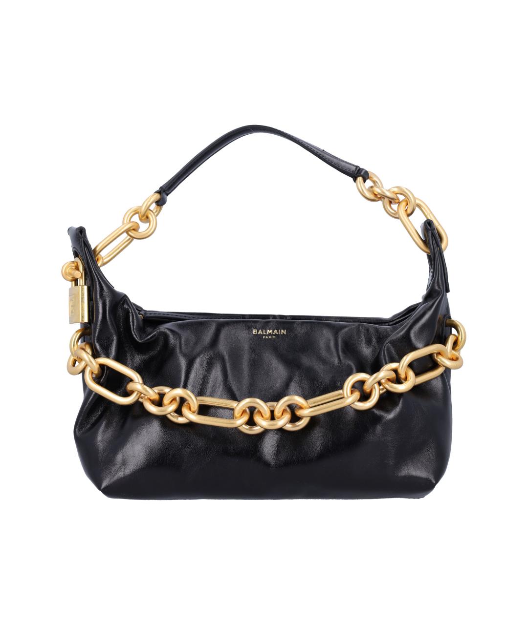 BALMAIN Черная кожаная сумка с короткими ручками, фото 1