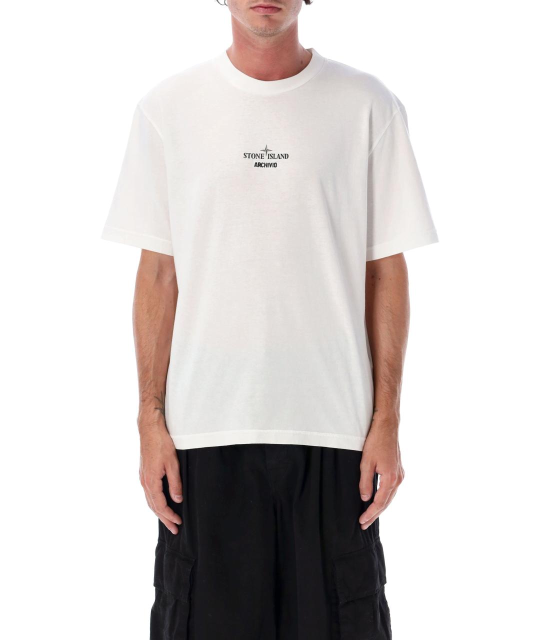 STONE ISLAND Белая хлопковая футболка, фото 4