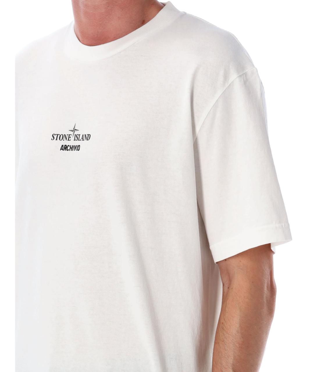 STONE ISLAND Белая хлопковая футболка, фото 3