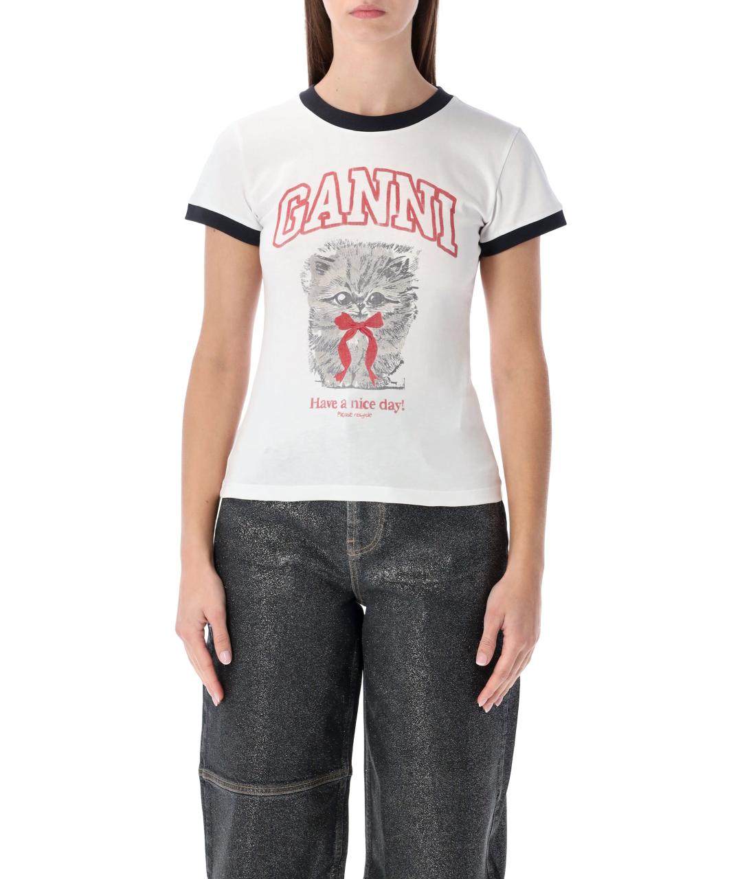 GANNI Белая хлопковая футболка, фото 2
