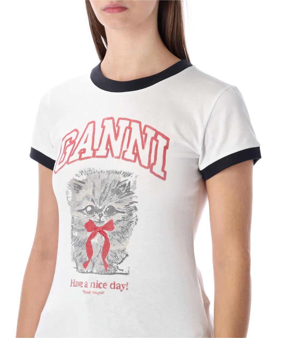 GANNI Белая хлопковая футболка, фото 4