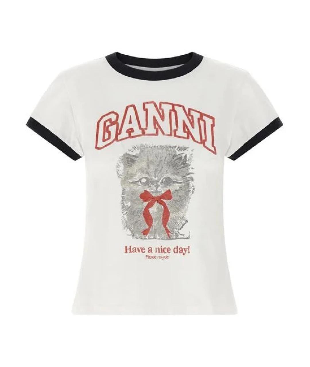 GANNI Белая хлопковая футболка, фото 1