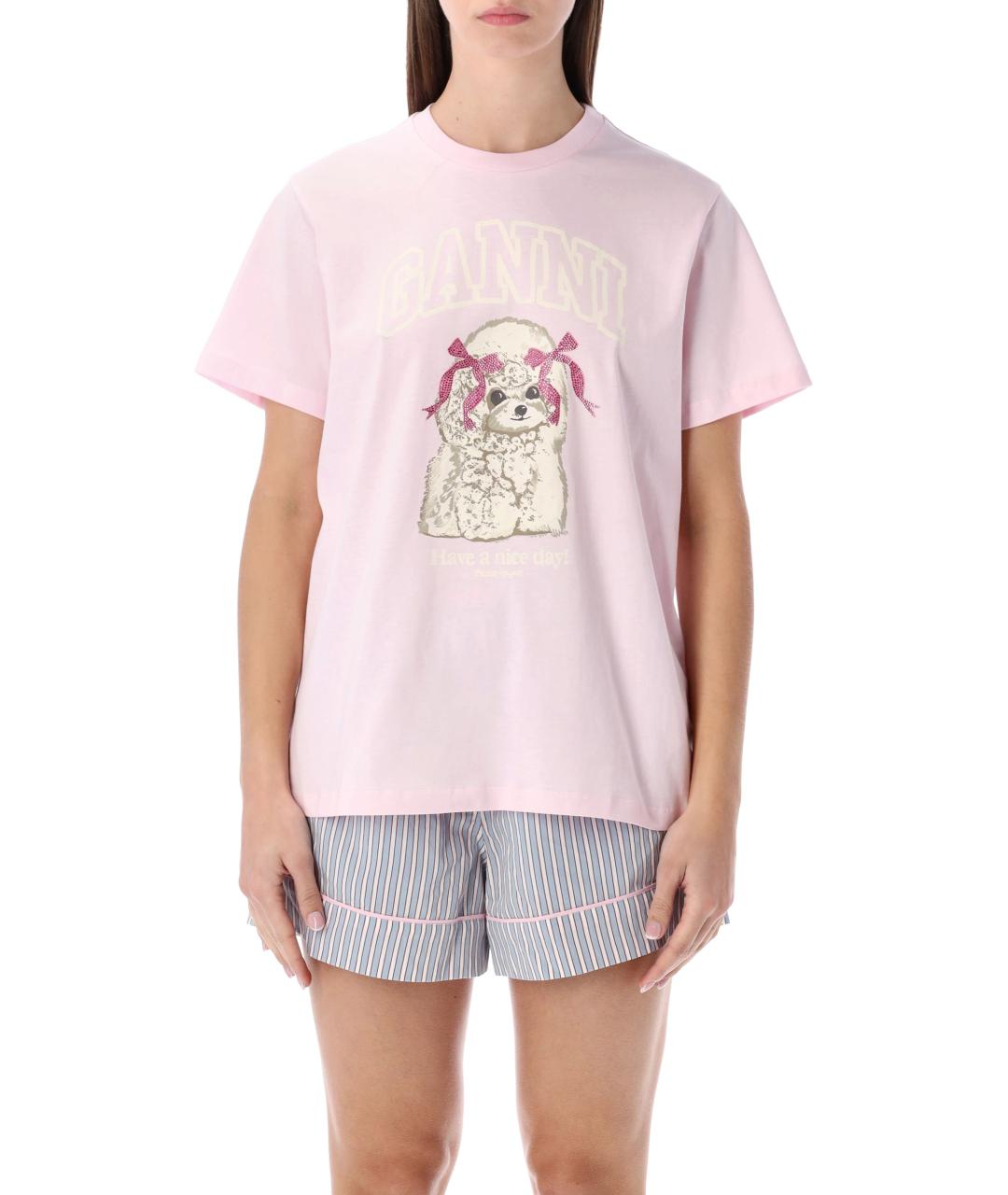 GANNI Розовая хлопковая футболка, фото 2