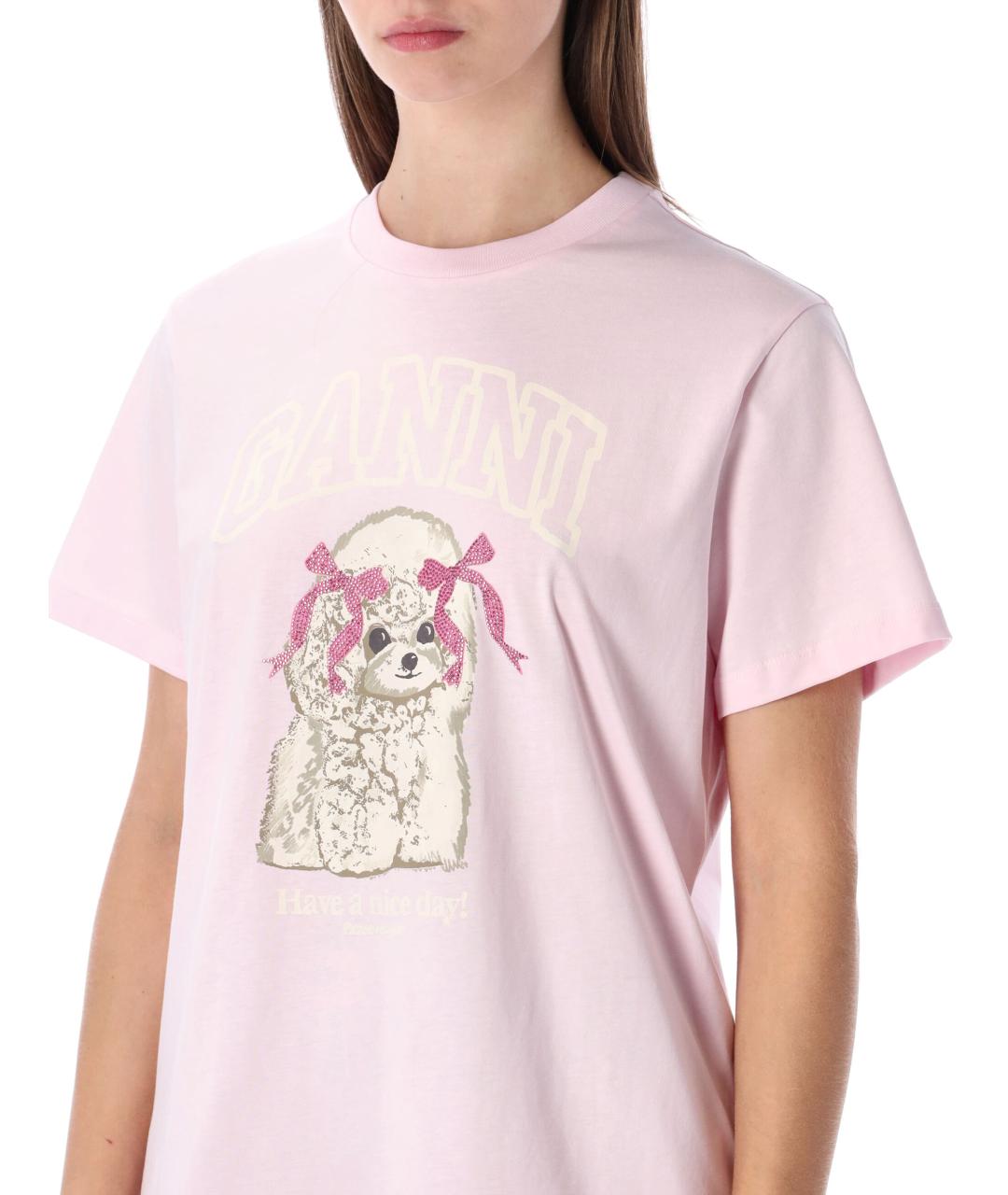 GANNI Розовая хлопковая футболка, фото 4