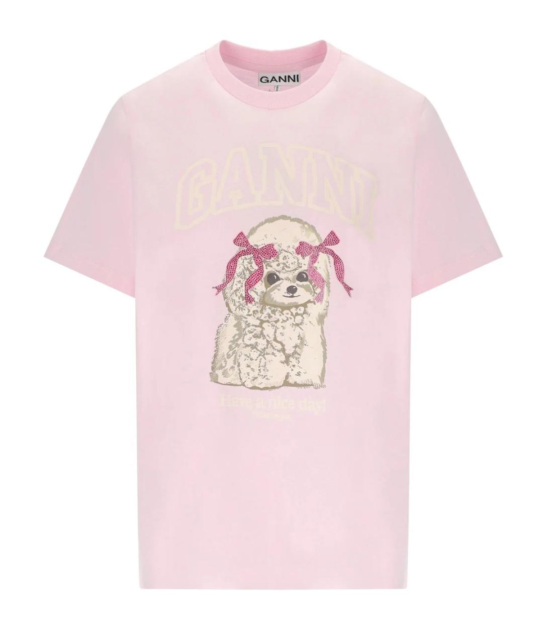 GANNI Розовая хлопковая футболка, фото 1