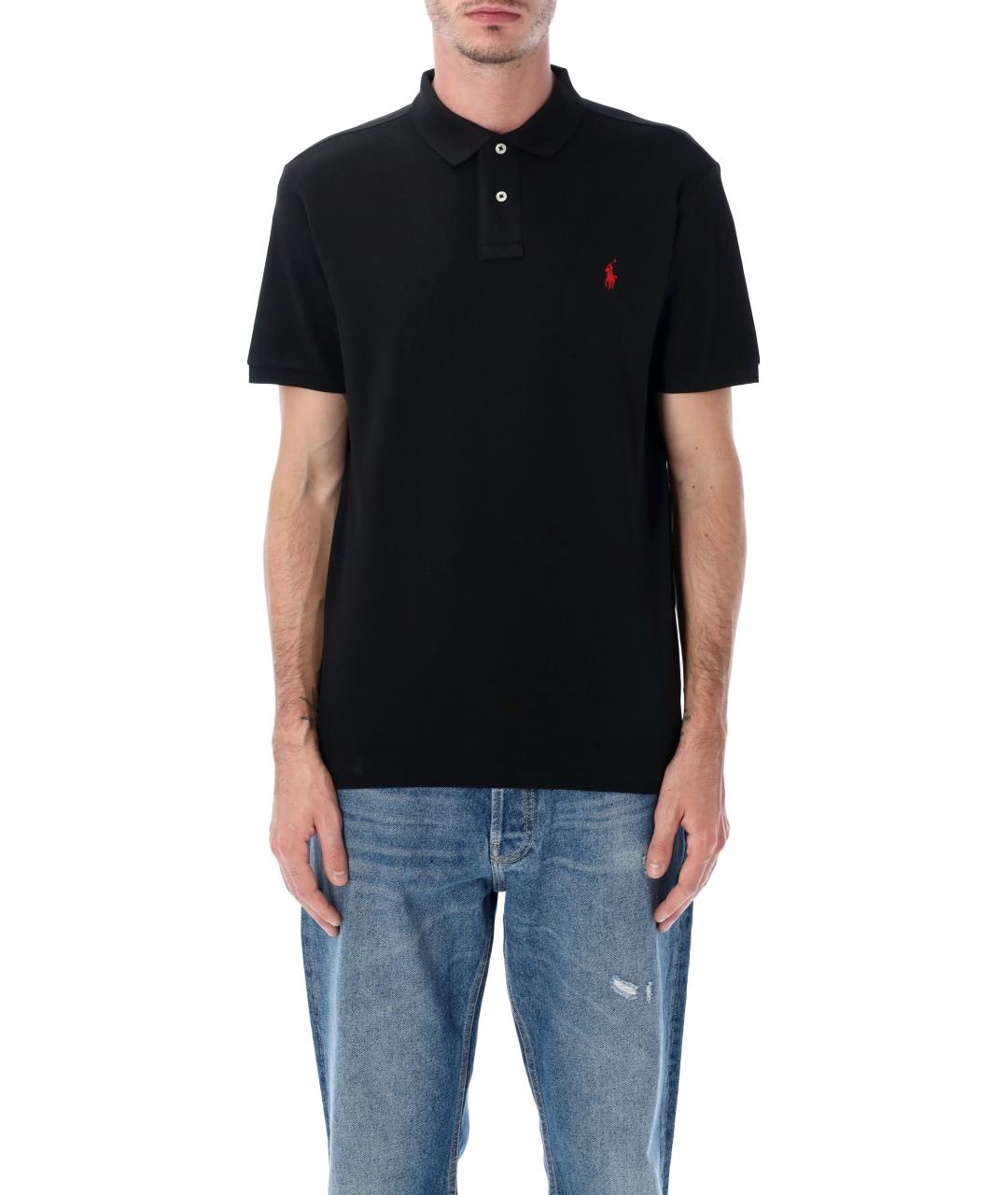 POLO RALPH LAUREN Черное хлопковое поло с коротким рукавом, фото 4