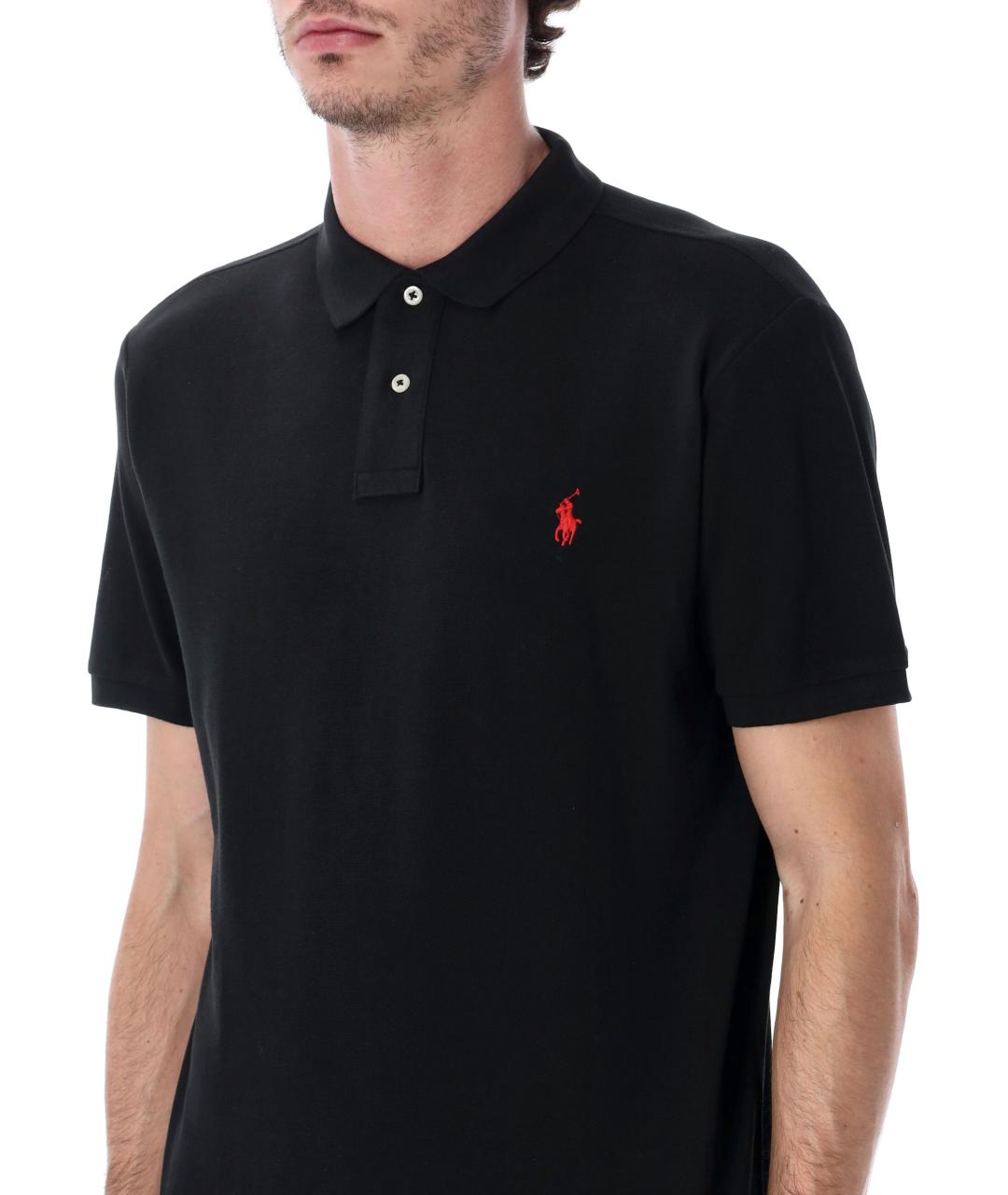 POLO RALPH LAUREN Черное хлопковое поло с коротким рукавом, фото 3