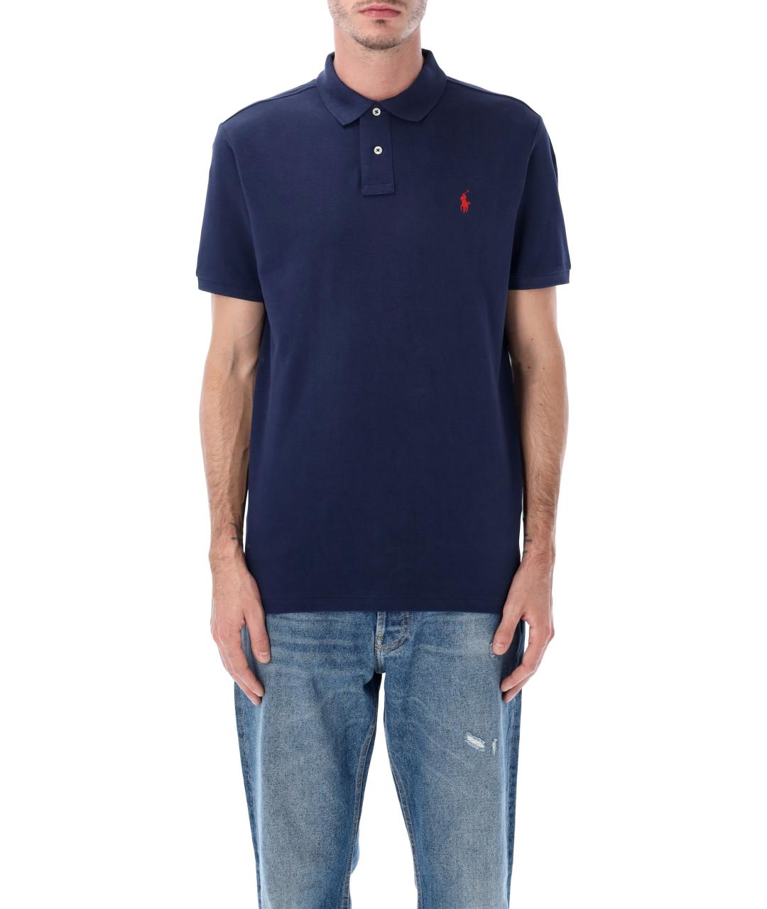 POLO RALPH LAUREN Синее хлопковое поло с коротким рукавом, фото 5