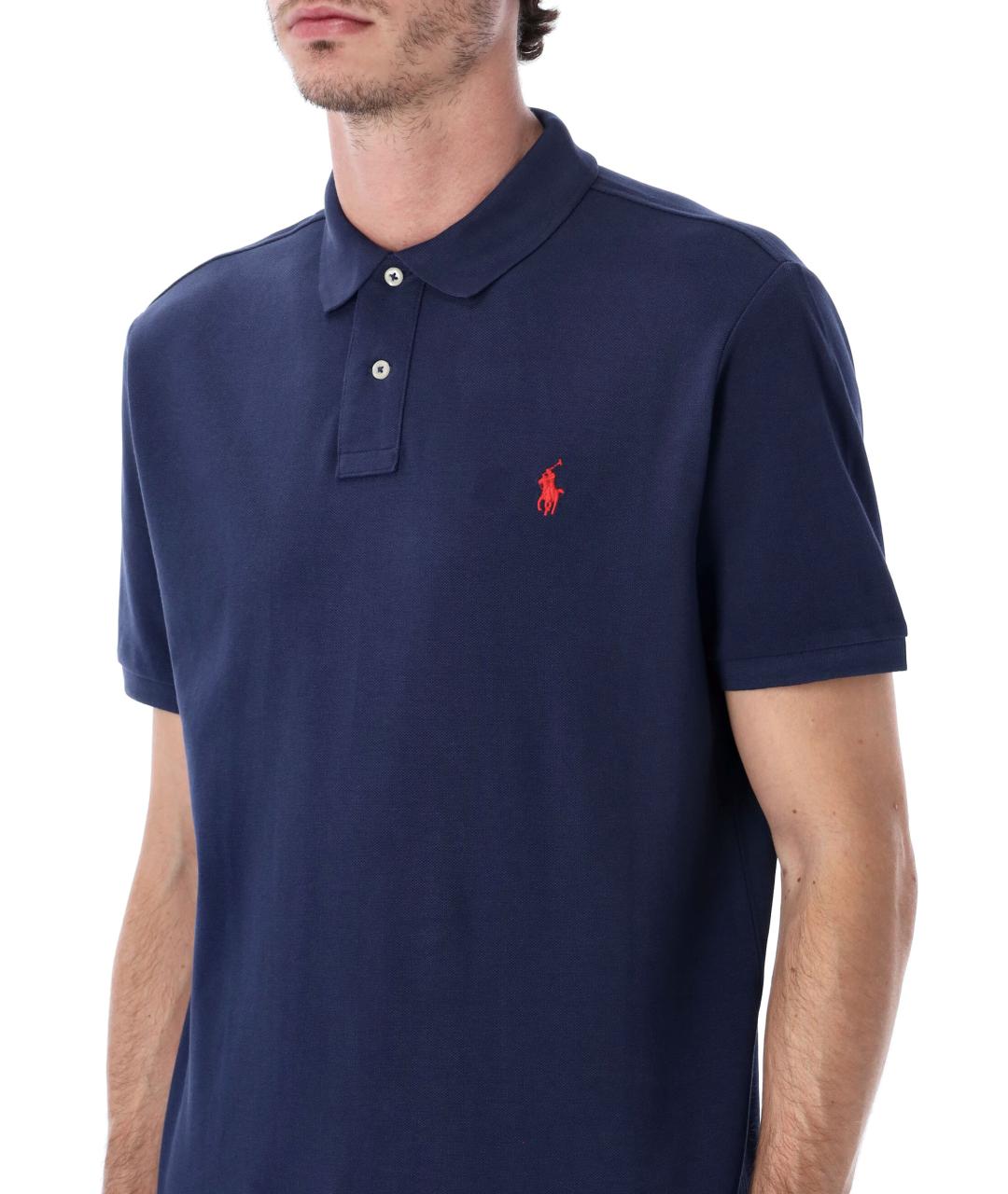 POLO RALPH LAUREN Синее хлопковое поло с коротким рукавом, фото 7