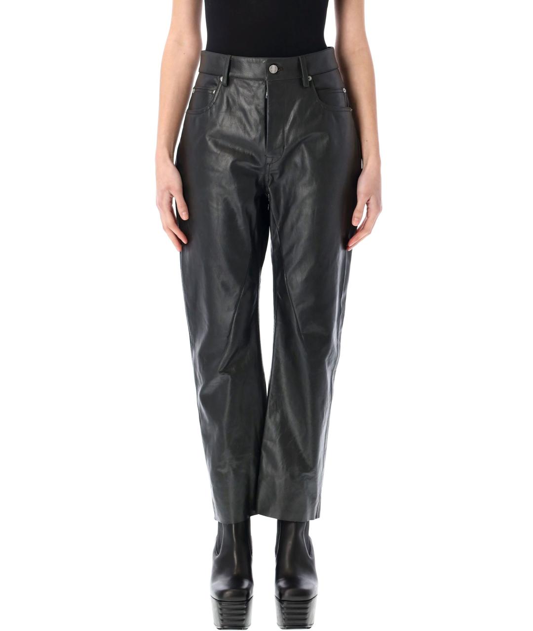 RICK OWENS Черные кожаные прямые брюки, фото 2