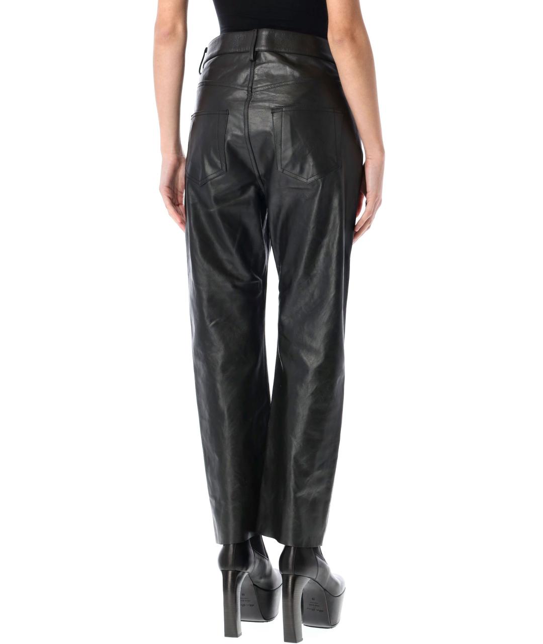 RICK OWENS Черные кожаные прямые брюки, фото 3