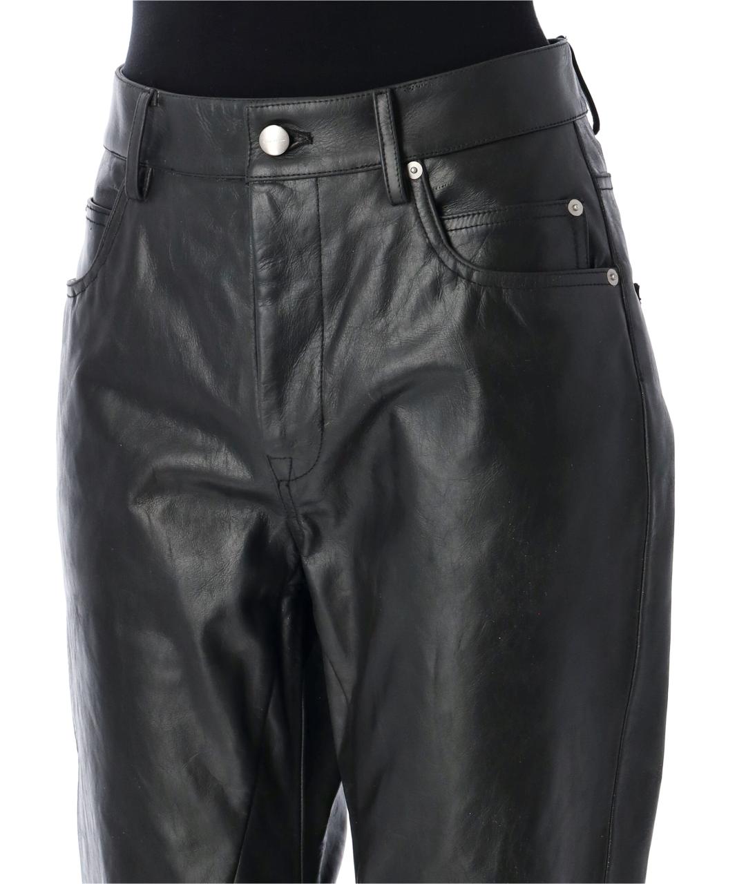 RICK OWENS Черные кожаные прямые брюки, фото 4