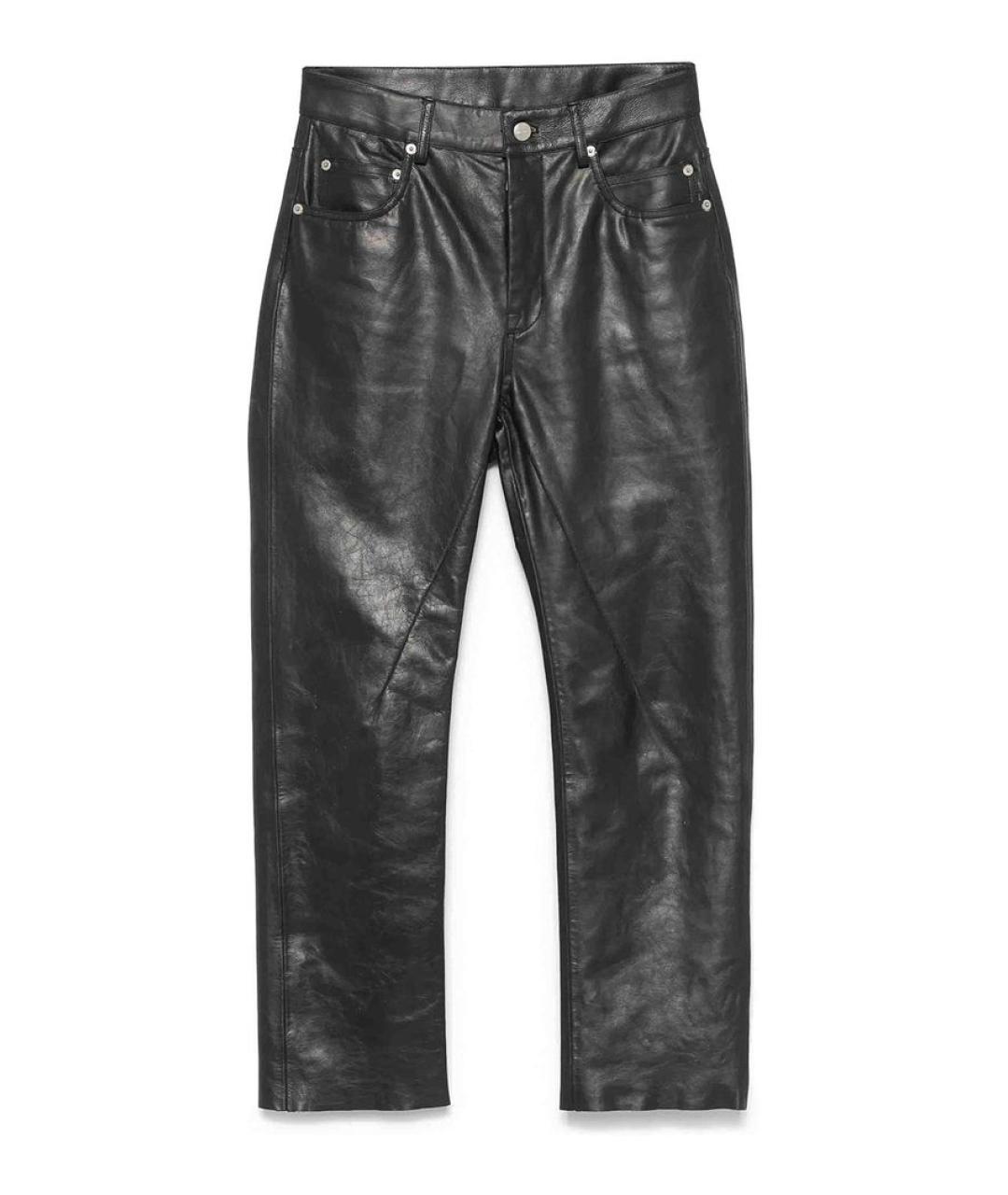 RICK OWENS Черные кожаные прямые брюки, фото 1