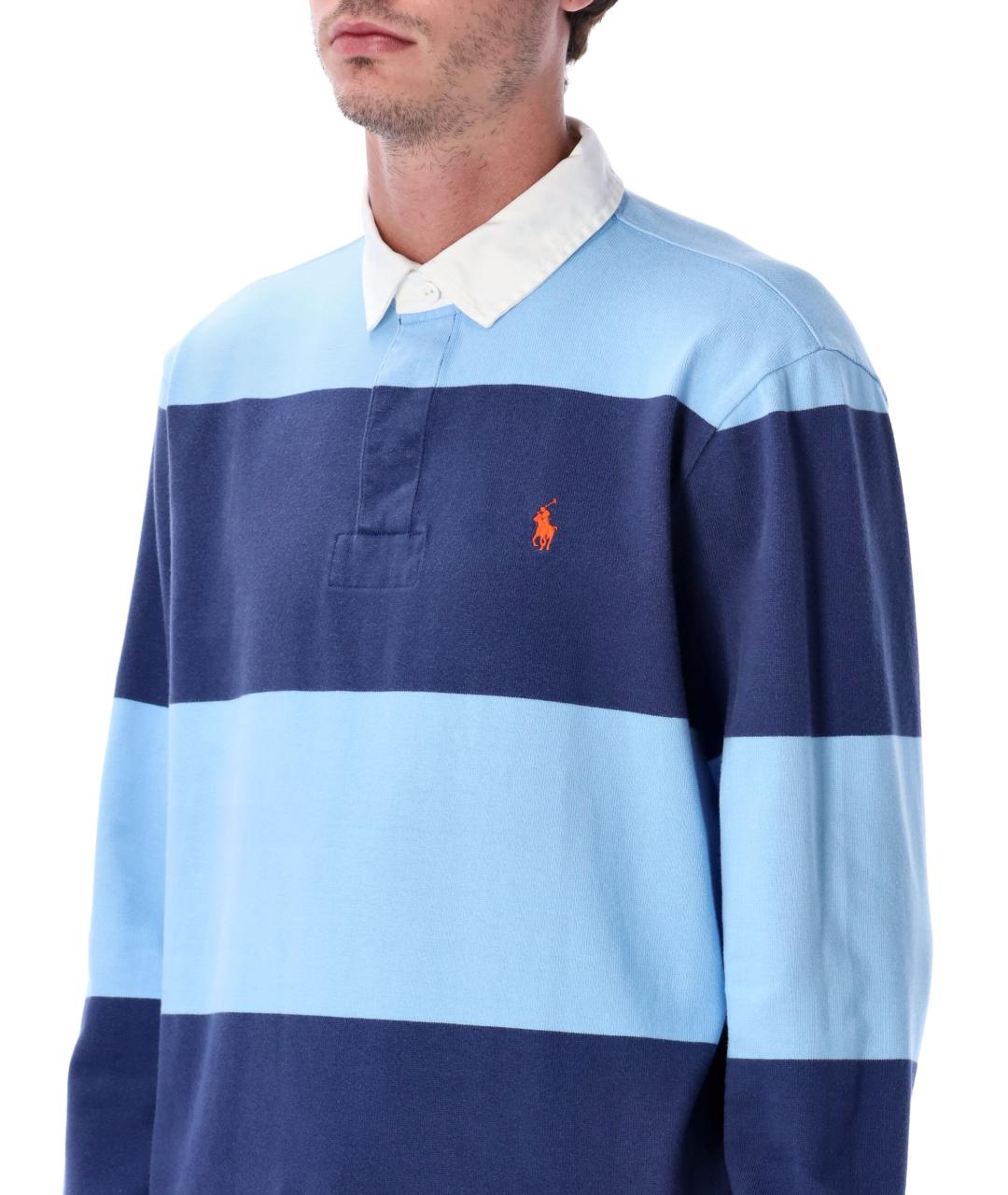 POLO RALPH LAUREN Синее хлопковое поло с длинным рукавом, фото 4