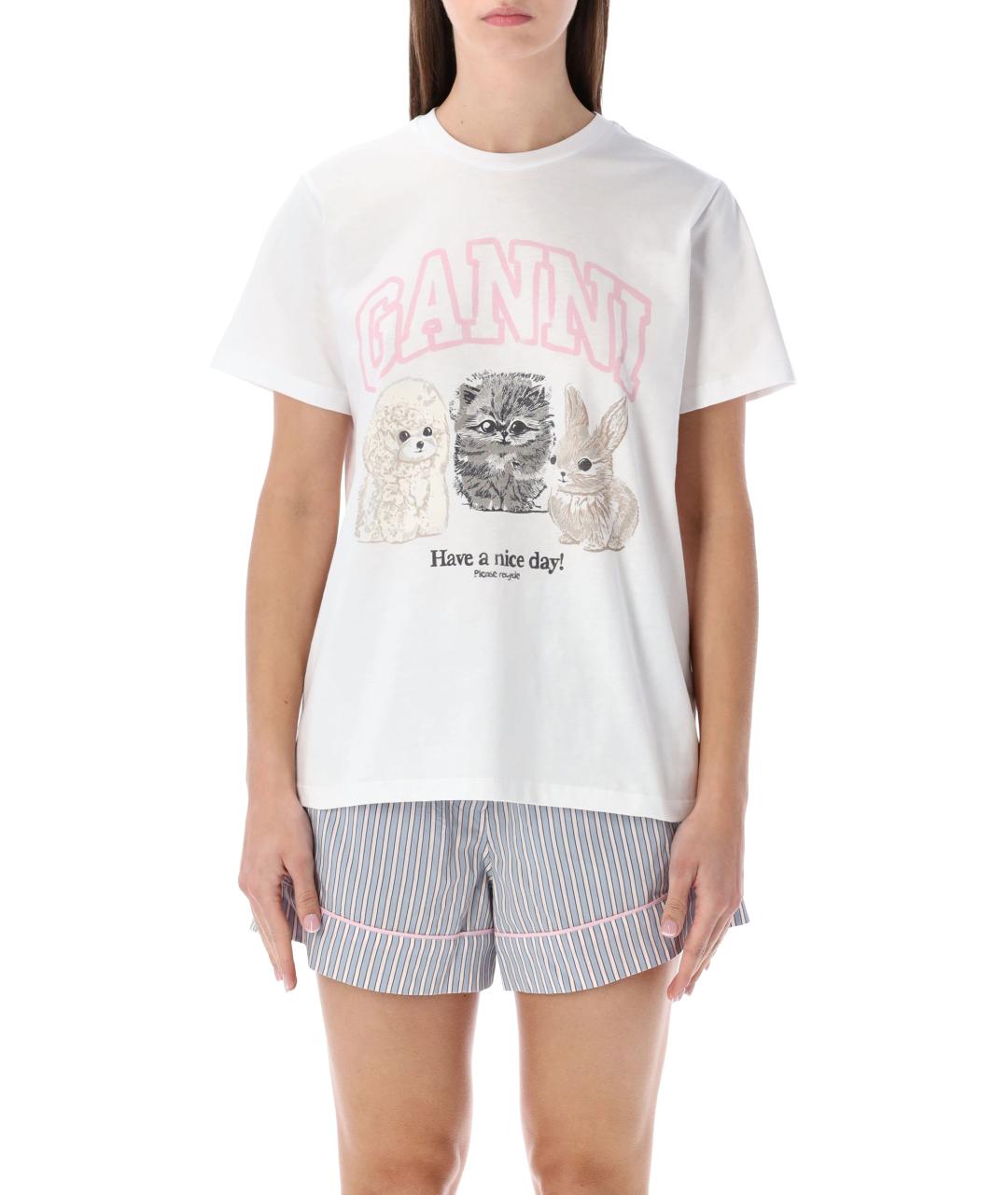 GANNI Белая хлопковая футболка, фото 4