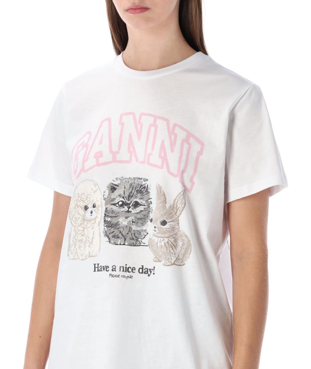 GANNI Белая хлопковая футболка, фото 3