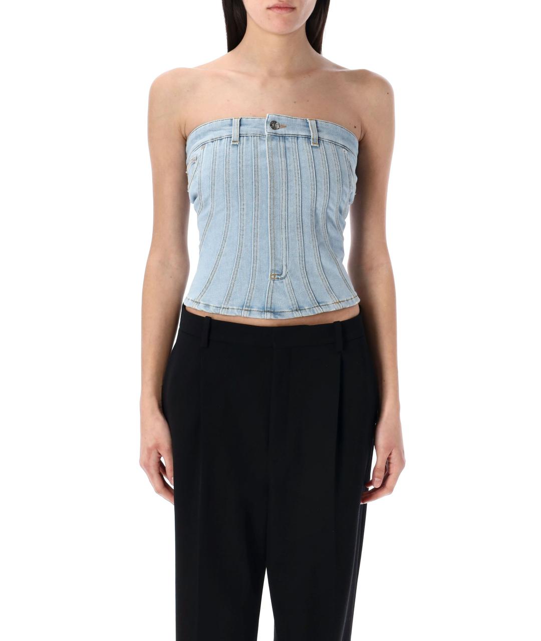 MUGLER Голубая хлопковая майка, фото 2