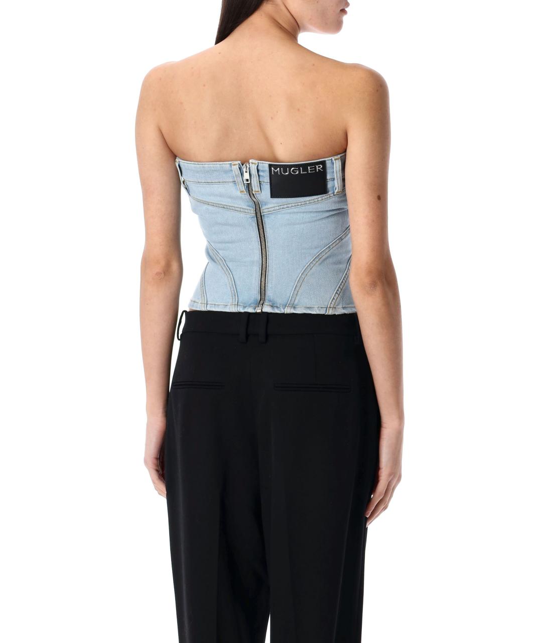 MUGLER Голубая хлопковая майка, фото 3