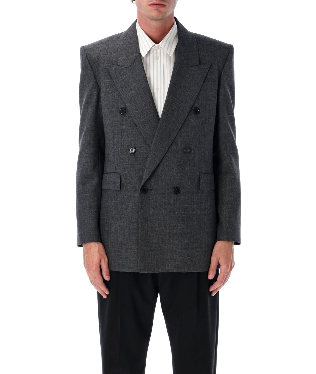 SAINT LAURENT Серый шерстяной пиджак, фото 4