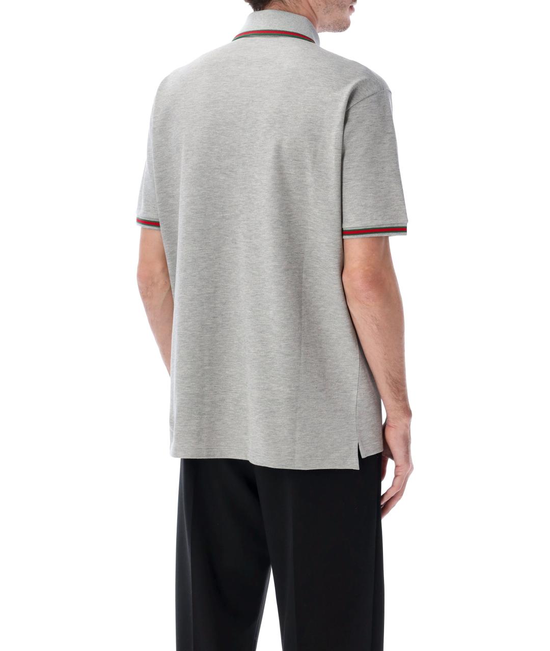 GUCCI Серое хлопковое поло с коротким рукавом, фото 3