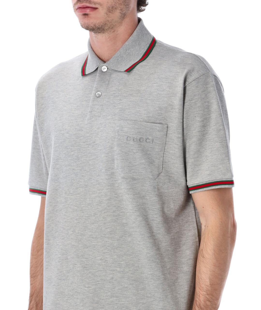 GUCCI Серое хлопковое поло с коротким рукавом, фото 4